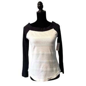 Free People Black/Ivory Textured Raglan Sweater Size L